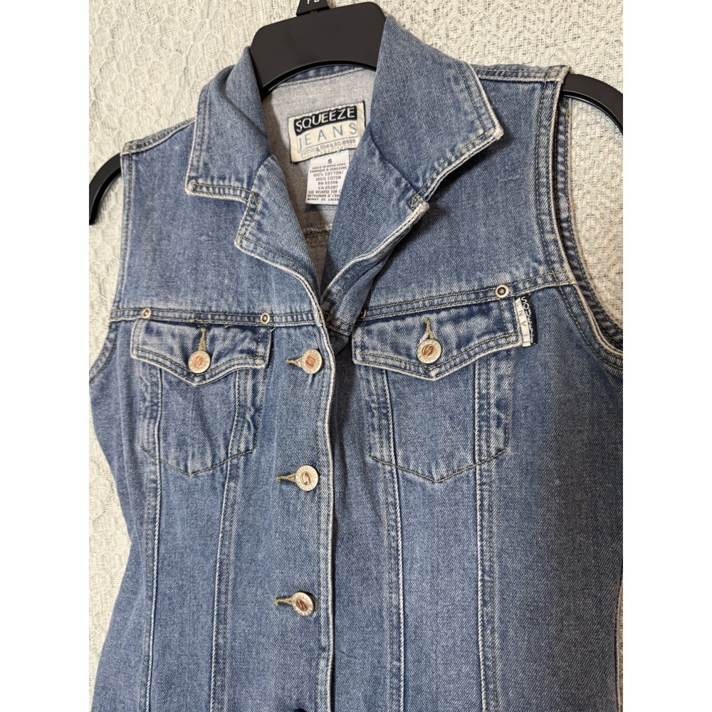 Squeeze Jeans Vintage Full Button Denim Dress Collared Sleeveless 90's Small - Picture 2 of 7